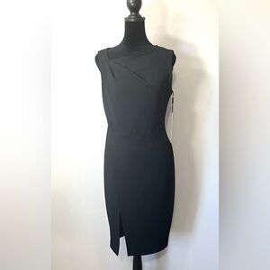 NWT Calvin Klein Black Asymmetrical Sleeveless Sheath Dress Stretch Women Size 6